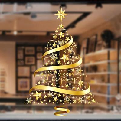 2Pcs/set Christmas Window Stickers Window Adhesive Film Glass Stickers Adhesive-free Holiday Electrostatic Glass Stickers