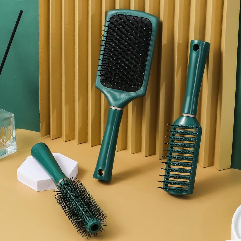 Dark Green Elastic Paint Airbag Massage Comb with Negative Ions for Smooth and Curly Hair