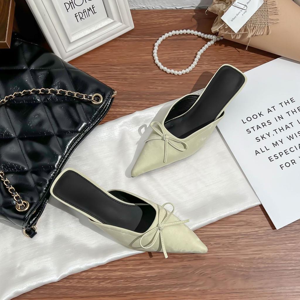 Spring and summer new commuter wind empty single shoes women wear high-end French bow bag head cool slippers women's summer