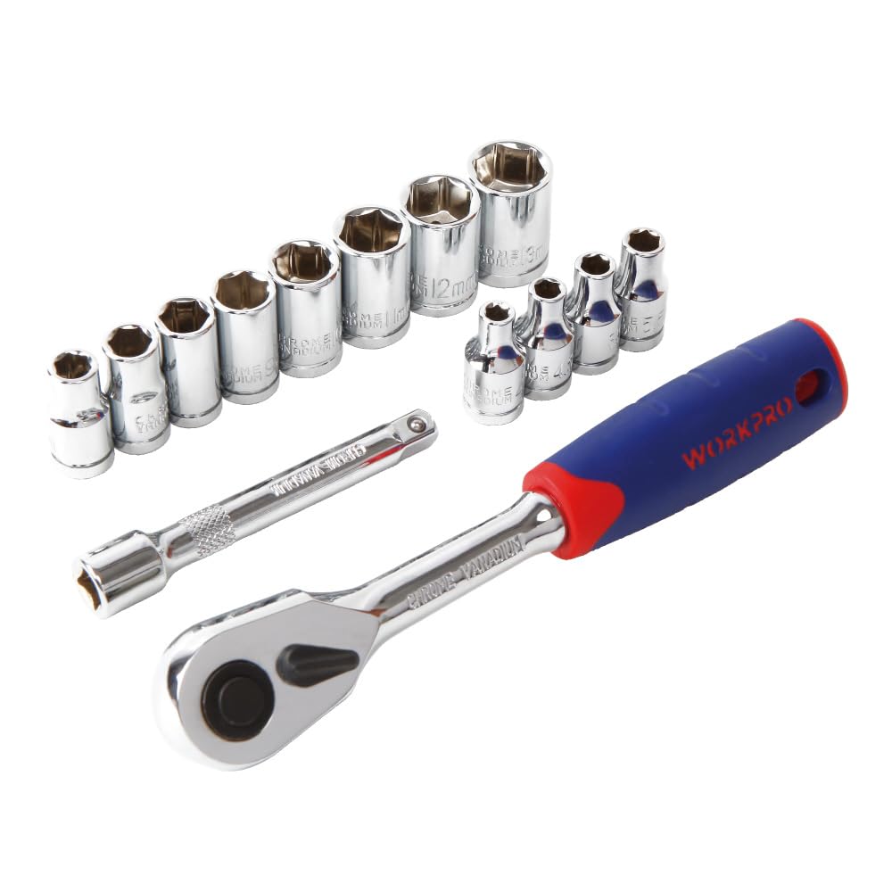 

WORKPRO Drive Socket Wrench WP202556 1/4 Set, 14-Piece Set, 4-13mm,