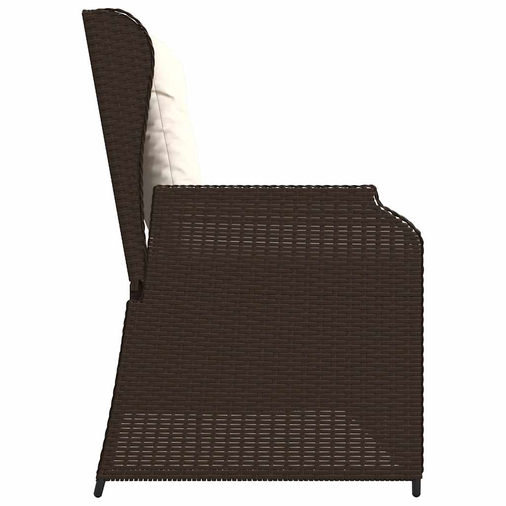 Vidaxl Folding Garden Bench with Cushions, Brown, Poly Rattan