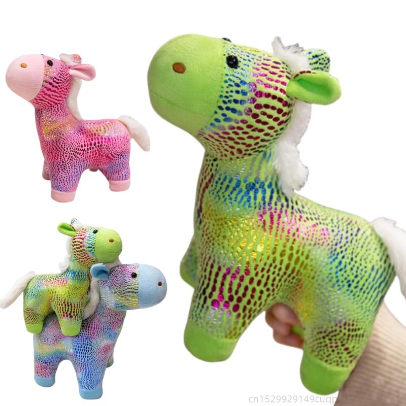 22/30cm Cartoon Colour Glitter Horse Plush Doll Green Pink Blue Tall Superior Quality Horse Animal Stuffed Toy Home Decor Present Designed For Child