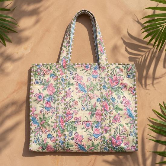 Shoulder Bag usalover925 Beige Quilted Cotton Print Shoulder Bags 90