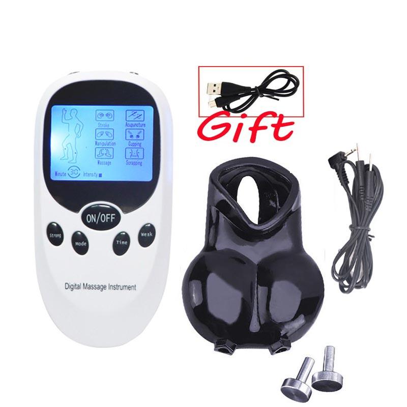 Electric Shock Scrotum Bondage Sleeves,SM Male Glans Electro Stimulator Massage Cup,Electro Sex Chastity Cage Cock Ring  Toy