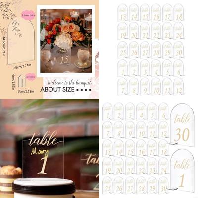 30pcs Arched Acrylic Table Sign for Wedding Place Card Table Numbers with Stand Guest Name Tags Banquet Party Decoration X3UC