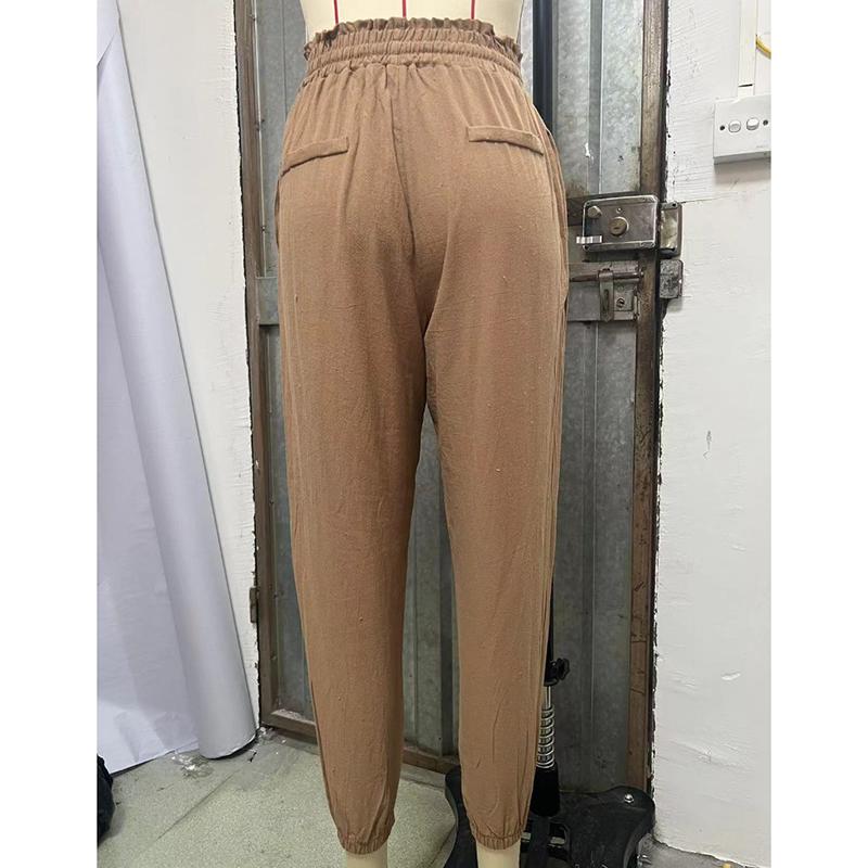 Neue Mode High Waist Schnürhose Damen Einfarbig Temperament Slim Fit Locker Damen Hose Elegant Schlicht Büro Damen Cropped Hose 26484