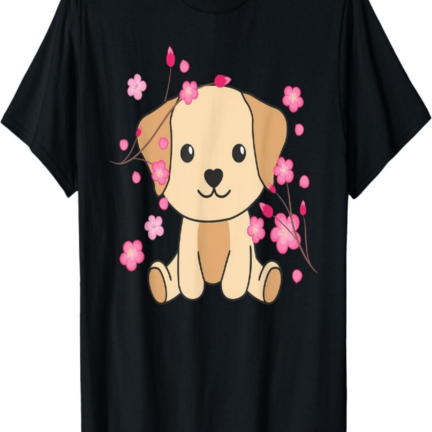 Labrador Cute Animals For Children Kawaii Cherry Blossoms T-Shirt S