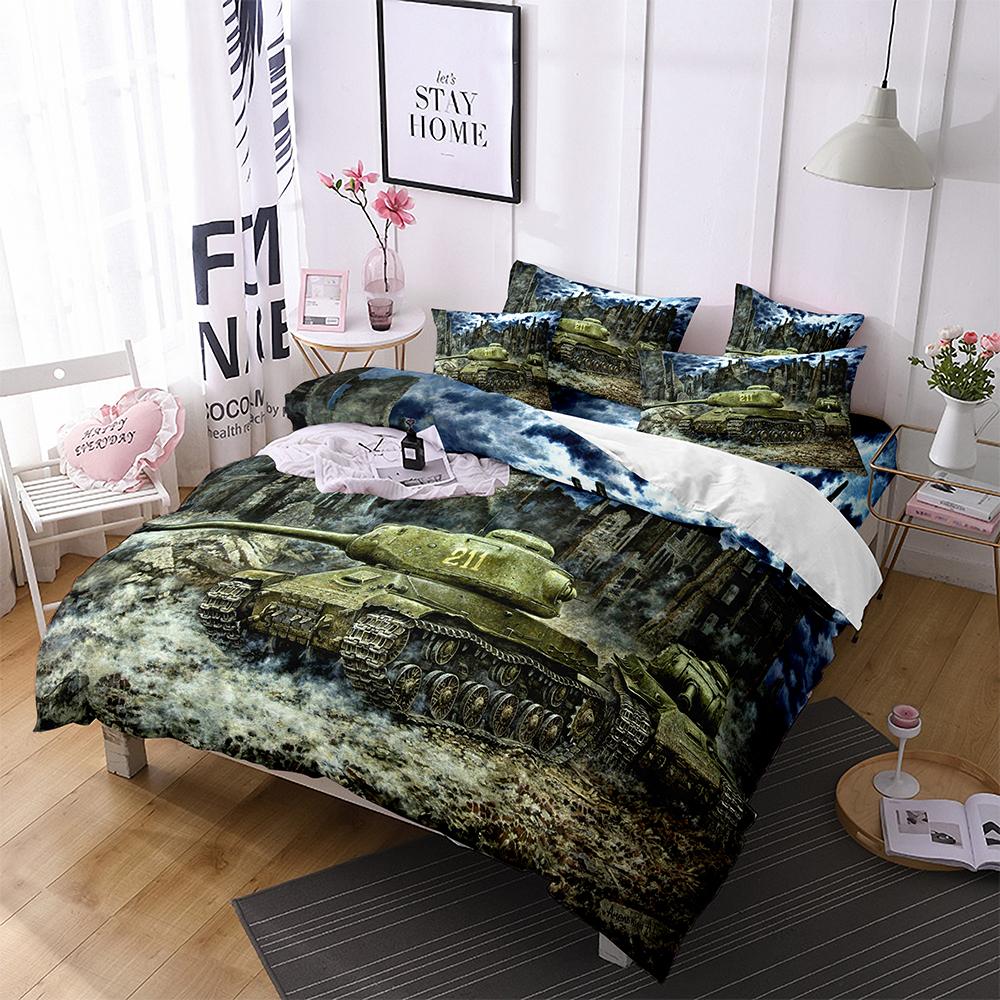 Tank King Queen Duvet Cover Camouflage Military Tank Bedding Set for Teens Adults Weapons of War 2/3pcs Polyester Quilt Cover