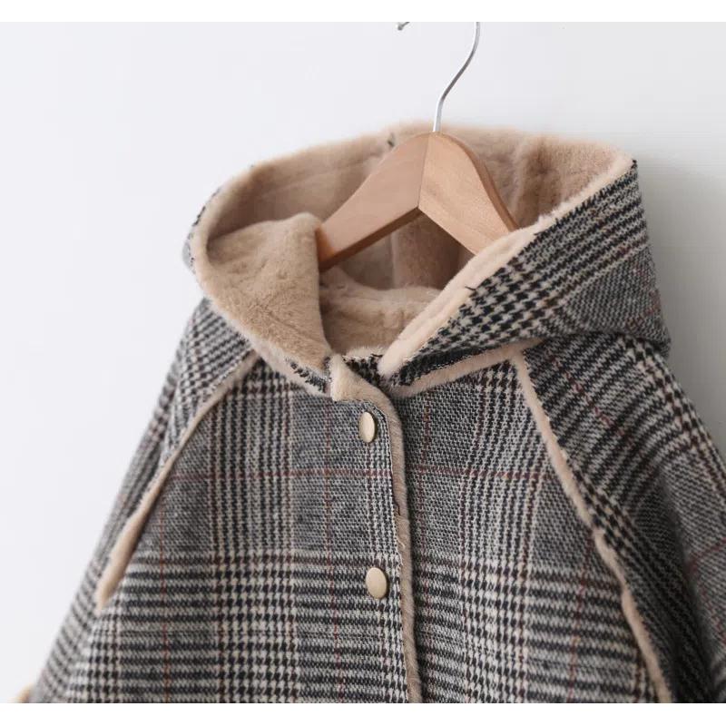 Cappotto Tweed da Ragazza Autunno e Inverno da Donna Giacca a Quadri con Cappuccio da Bambina Imbottita e Ispessita Cappotto per Bambini