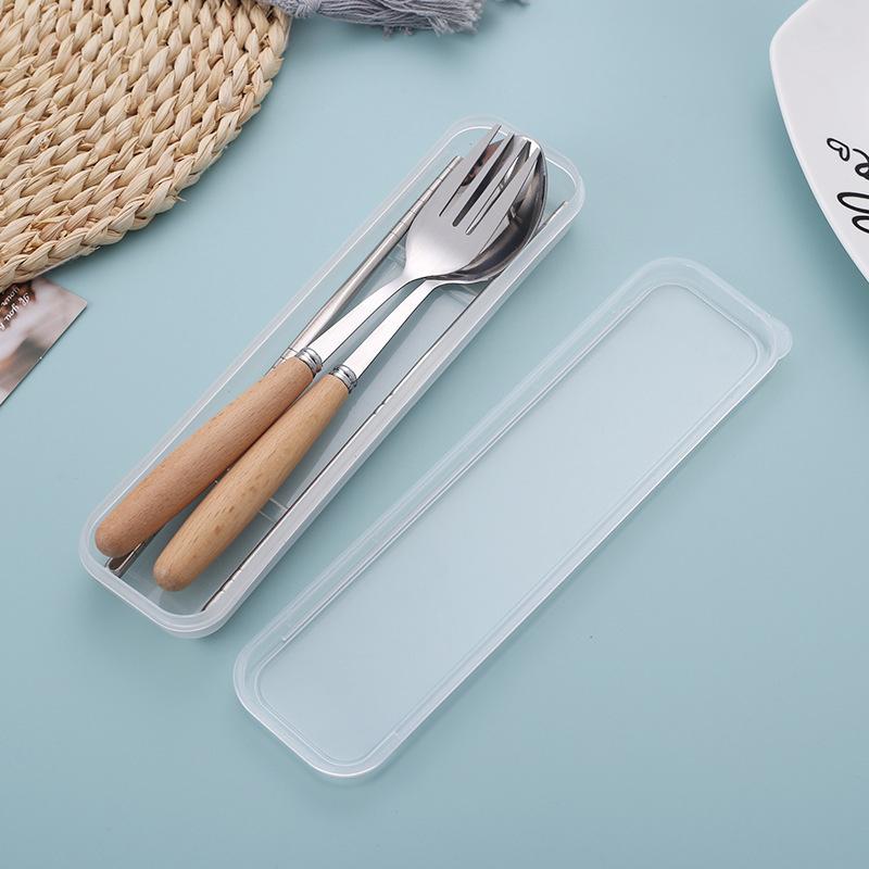 Wooden-Handled Cutlery Set Stainless Steel Spoon Fork And Chopsticks Set Three-Piece Cutlery Box Set