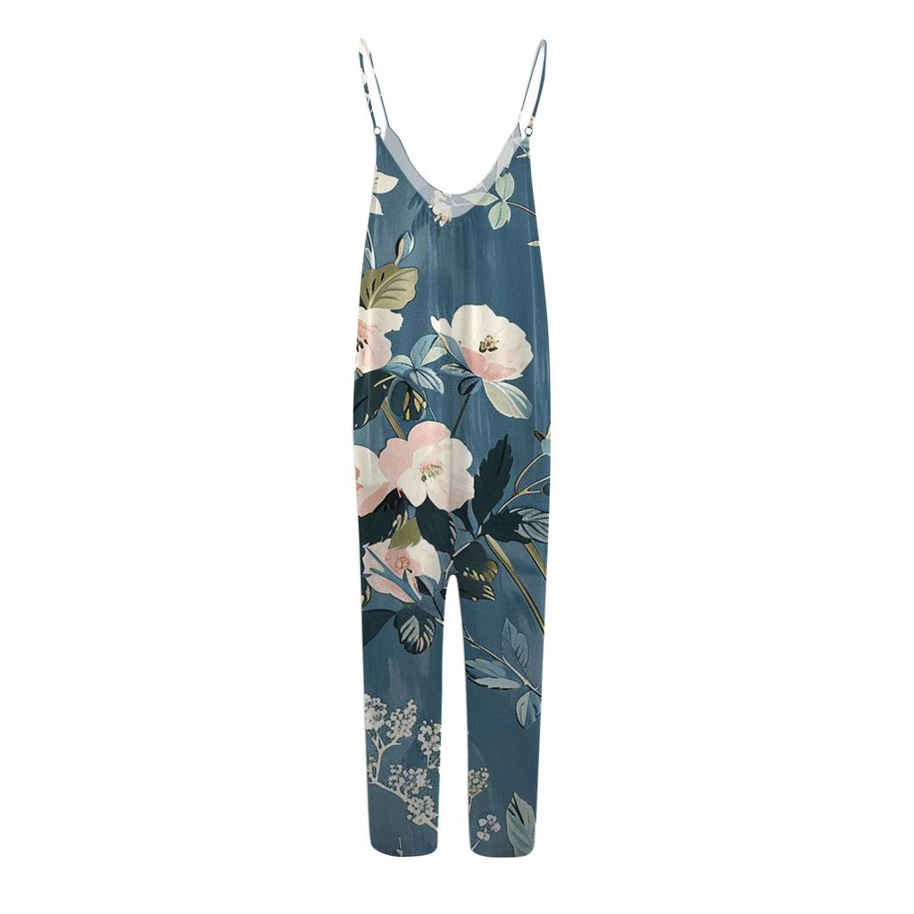 Damen Jumpsuit mit Blumenmuster, lässig, locker, verstellbare Hosenträger