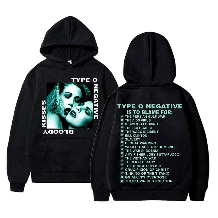 Rock Type O Negative 1993 Bloody Kisses Touring Hoodie Men Women Vintage Gothic Metal Sweatshirt Men's Cotton Popular Hoodies