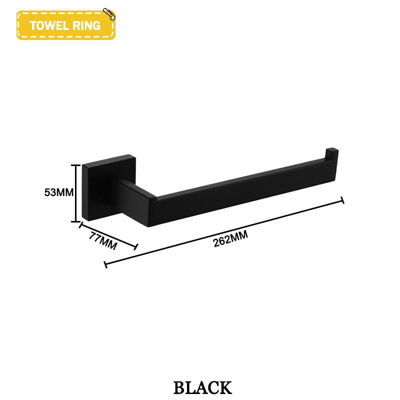 Accesorii negre pentru baie Raft pătrat din oțel inoxidabil Suport pentru prosoape Suport pentru șervețe Cârlig pentru haine Suport pentru pahare Pandantiv pentru perie de toaletă