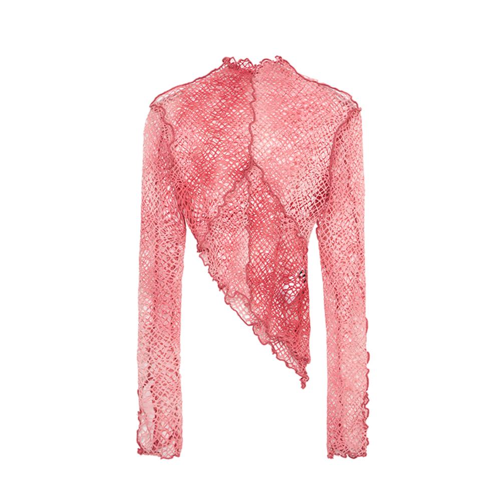 Vegan Tiger Interlock Mock Neck Net Top (Pink) Free