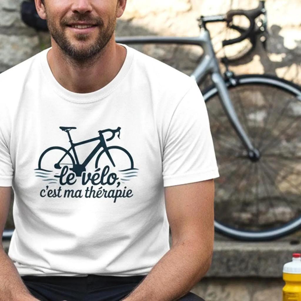 Unisexs Le VLo Cest Ma ThRapie Cycling T Shirt Funny Bicycle Casual Sport Top For Enthusiasts Vintage Slightly