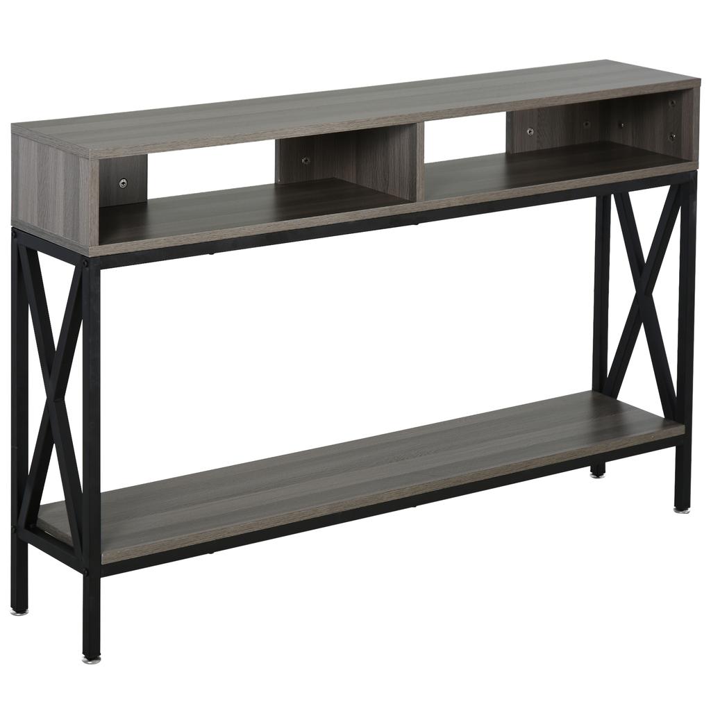 Console Table, Entryway Table with 3 Compartments, Metal Frame, Adjustable Feet for Living Room, Hallway, Grey