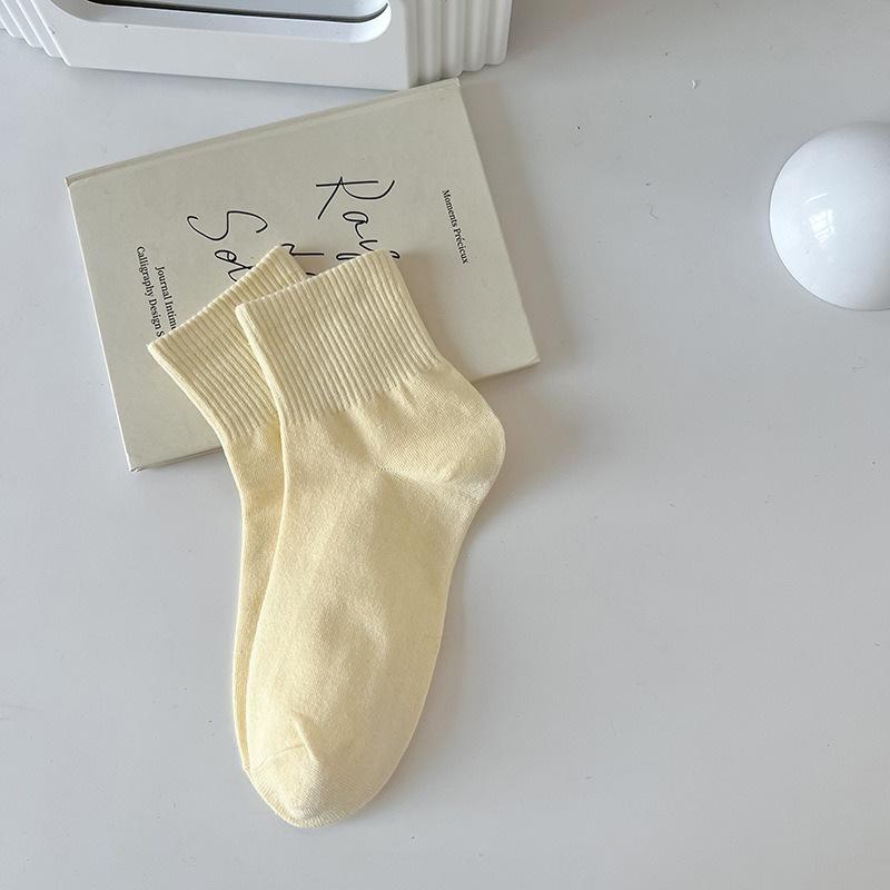 Women's Macaron Color Cotton Sports Socks - Breathable, Sweat-Absorbent, Anti-Pilling, Mid-Tube for Spring & Autumn
