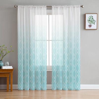 Blue Gradient Window Curtains Sheer Chiffon Tulle Curtain Home Living Room Backdrop Decoration