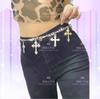 Hollow Retro Pattern Heavy Cross Waist Chain, Adjustable Punk Unisex Body Accessory
