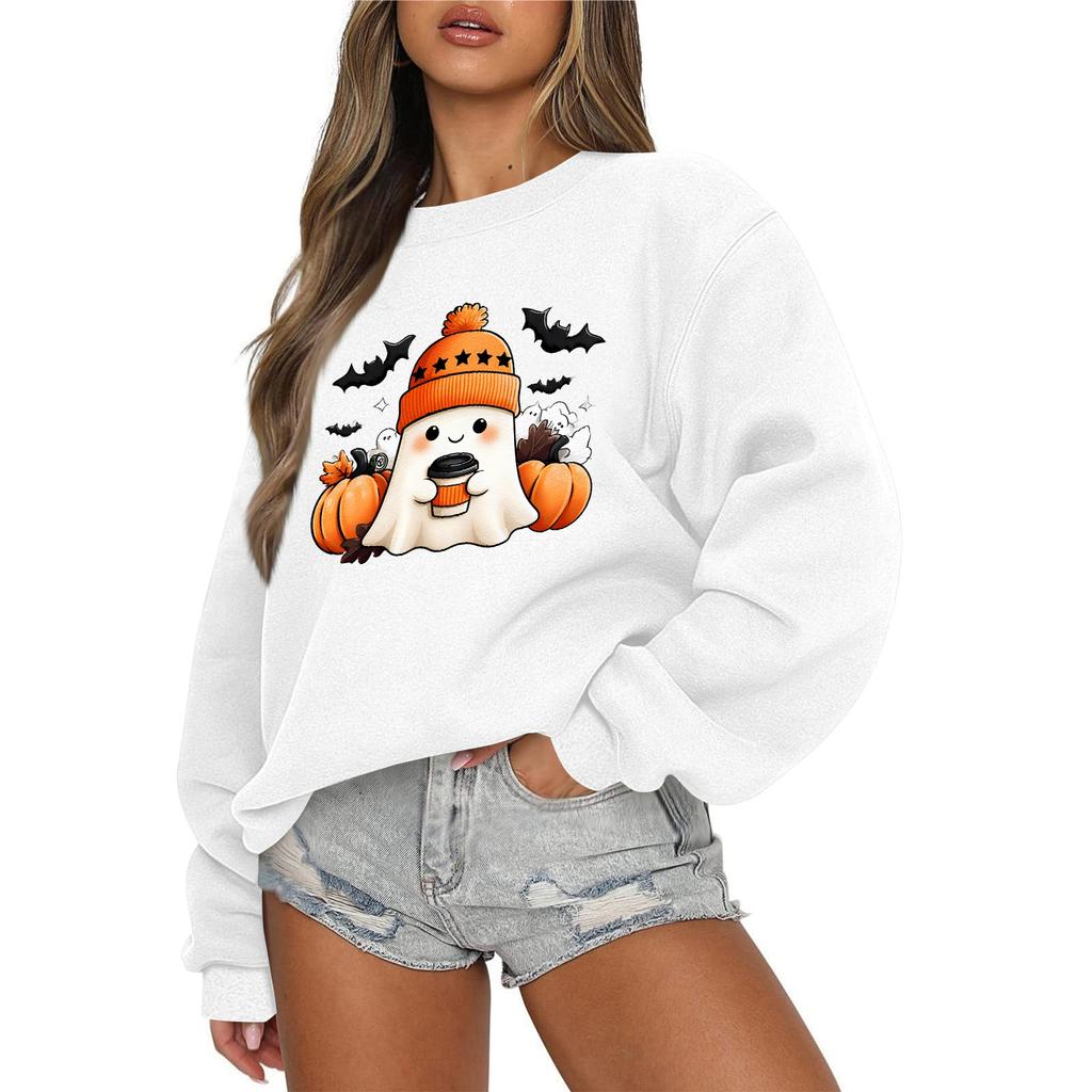 Women's Casual Fashion Round Neck Long Sleeve Halloween Printed Sweatshirt