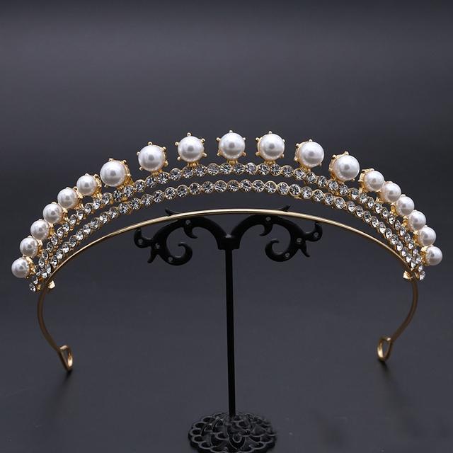 Fashion Rhinestone Pearls Crown Headband Gorgeous Tiaras And Crowns Wedding Head Ornaments Bridal Hair Jewelry Accessories