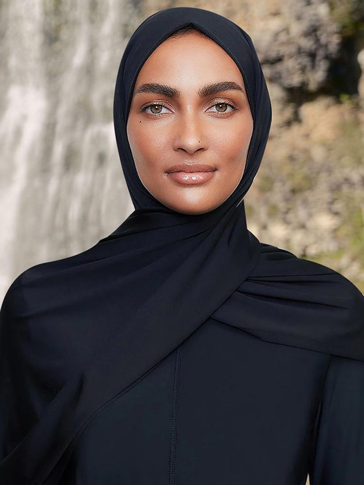 Solid Modest Islamic Muslim Swim Hijab Head Wrap Instant Turban Black Scarf Women Plain Long Head Scarves Bandanna 160*55CM