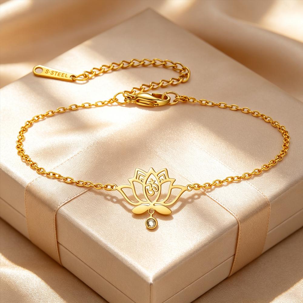 Dawapara Spiritual Lotus Flower Bracelet OM Protection Amulet Yoga Healing Inspirational Gift for Women Stainless Steel Jewelry