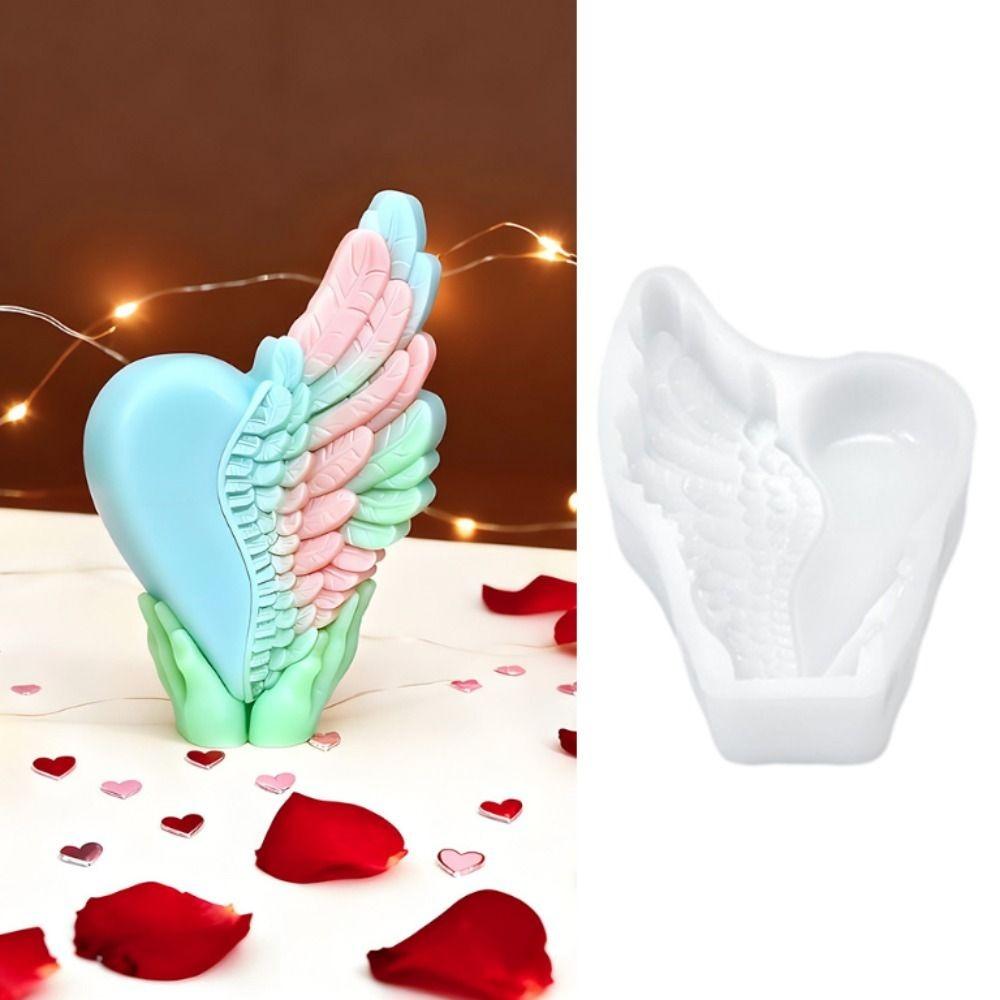 3D Love Wing Candle Mold Reusable Non-stick Valentine's Day Handmade Soap Mold DIY Silicone Gypsum Mold Cement