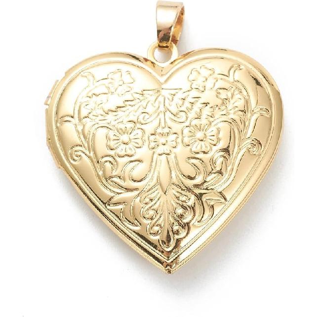 Beadthoven 10 szt. Prawdziwe Pozłacane 18K Serce Medalion Wisiorki Grawerowane Serce z Węzłem Wstążki Kwiaty Ramka na Zdjęcie Zawieszki Uchwyt na Zdjęcie Medalion Pamięci