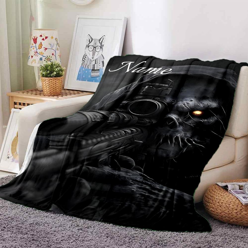 Custom Name Sniper Skull Artwork blanket for Couch & Bed, Plush Cozy Fuzzy Blanket Super Soft & Warm Blankets for Fall and Winter. 0908192