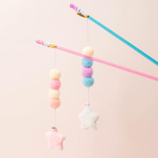Stick Toy Elastic Rope Plush Ball Star Pendant Bite-resistant Comfortable Grip Relieve Boredom Handmade Kitten Teaser Wand Interactive Toy