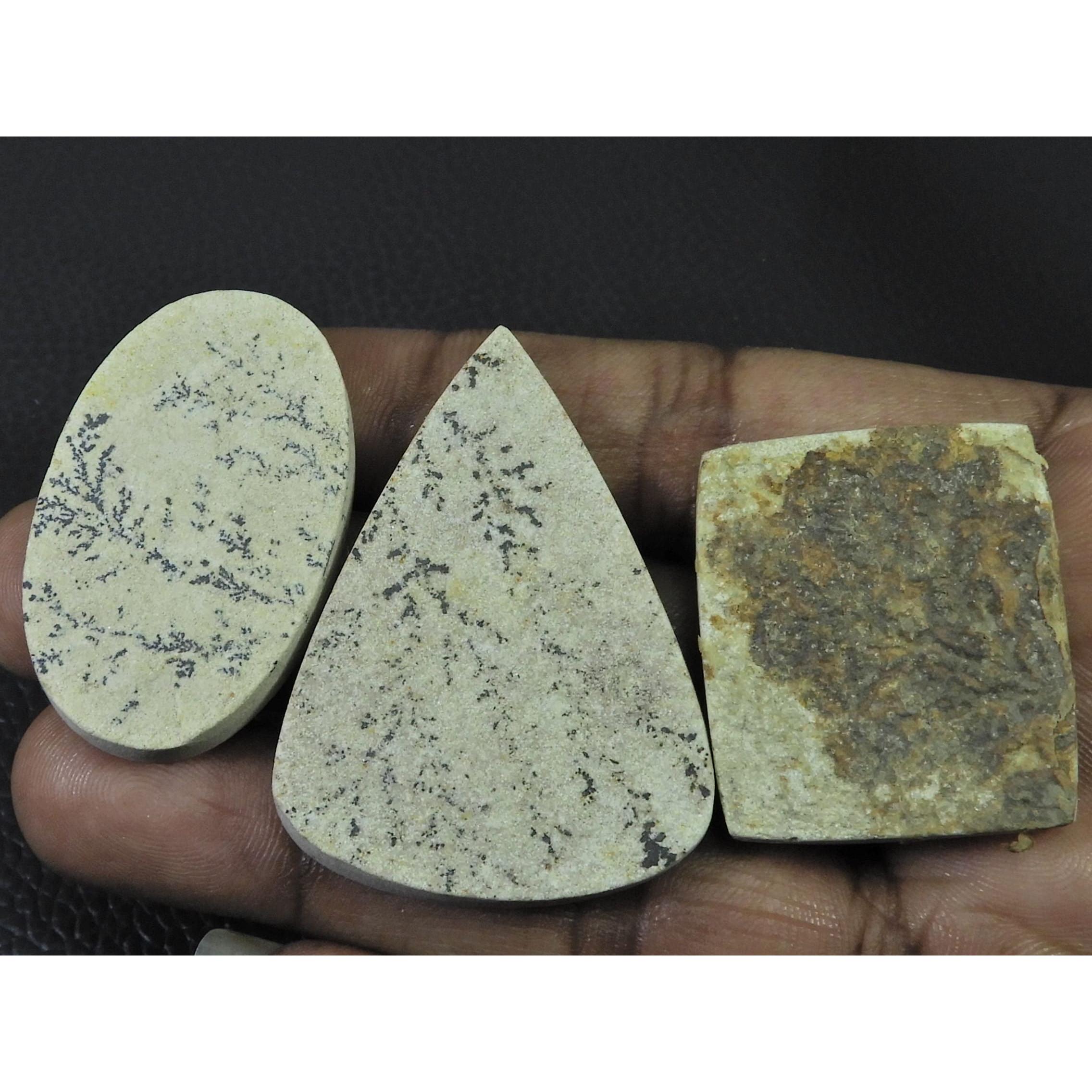 

205Cts.Natural Psilomelane Germane Dendrite Cabochon Loose Gemstone 3Pcs Lot A-800