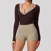 Hearuisavy Summer Women's Yoga Shirt Long Sleeve Sportswear Gym Breathable Quick Dry Sports Top Pilates Dance Ballet Wrap Tops