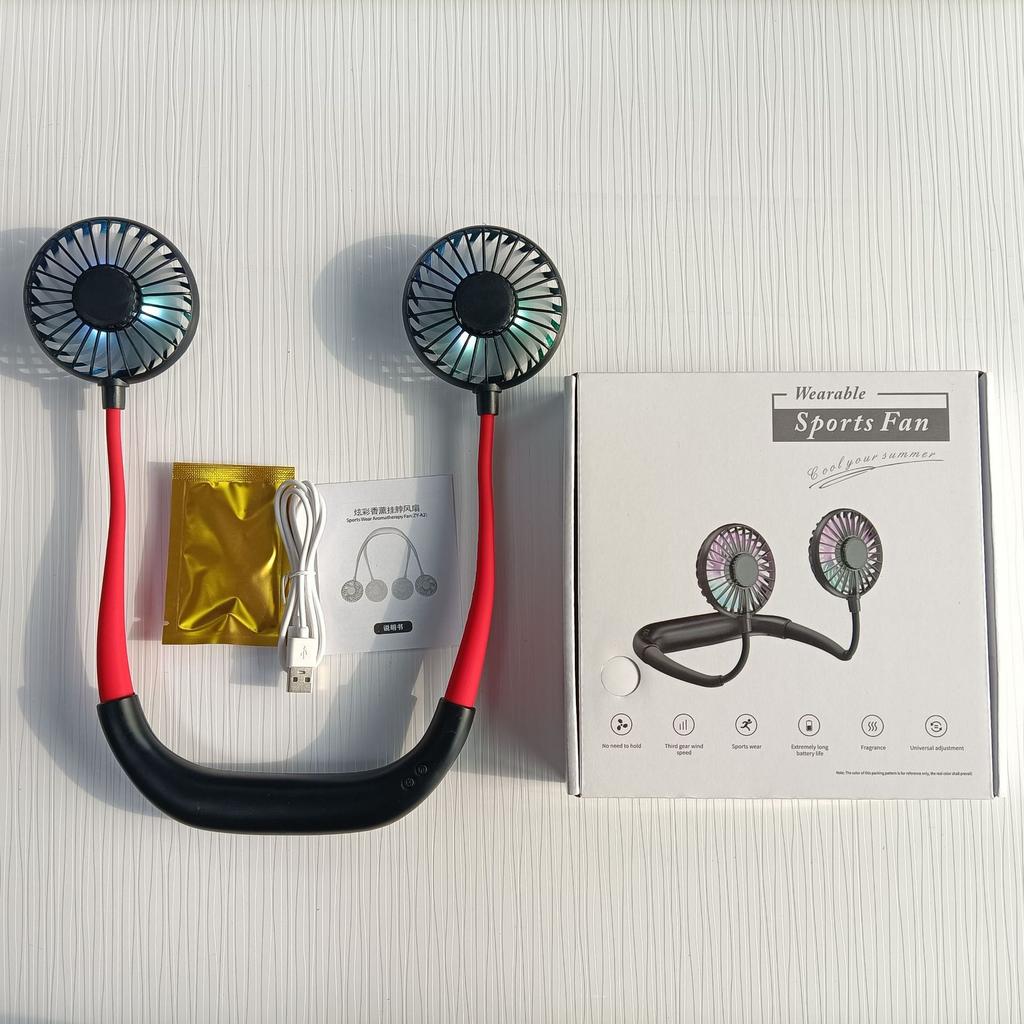 Travel Portable Neck Fan Usb Personal Mini Lazy Person Fan 360 Degree Rotation Cooling Wearable Fan with Electric Power Source