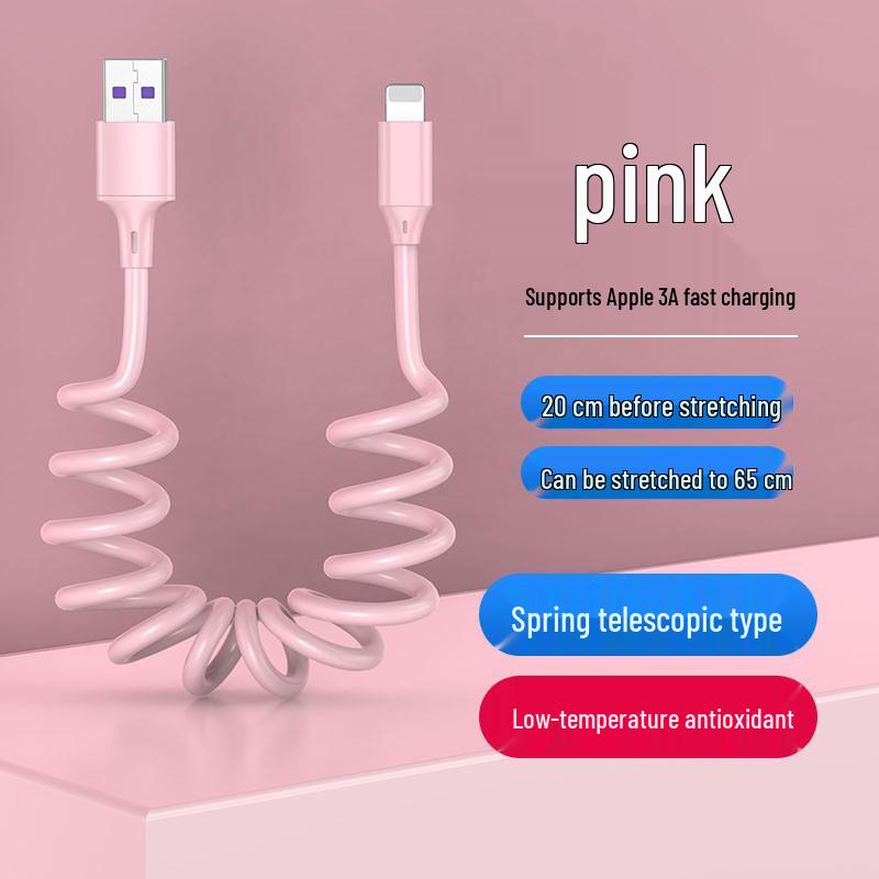 Câble USB Rétractable à Ressort Double Coude 6A Charge Rapide pour Téléphones & Voitures