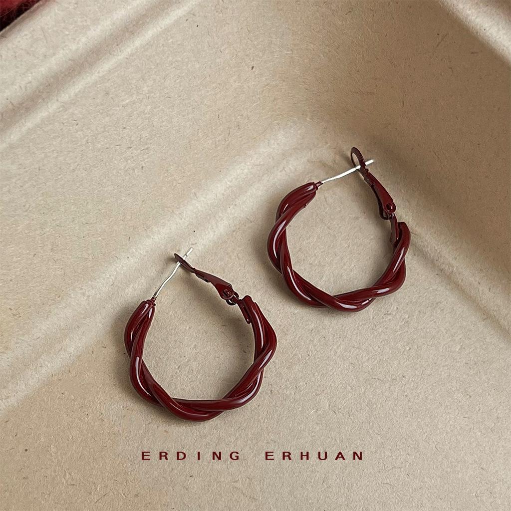 Литературная текстура краски бордовые серьги-твисты круглые геометрические круглые серьги серьги Yiwu ювелирные изделия