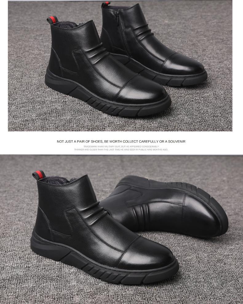 Men's Mid-Top Martin Boots with Soft Leather and Velvet-Lined, Zippered Autumn/Winter Casual Shoes