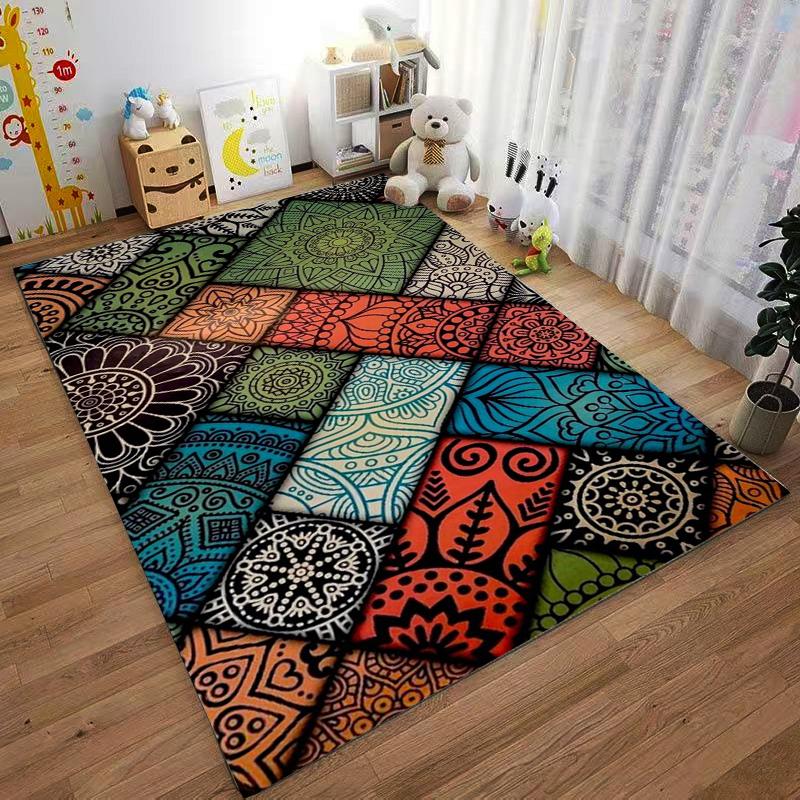 Mandala Pattern Colorful Quilt Cover Non-slip rug suitable for living room and bedroom sofas