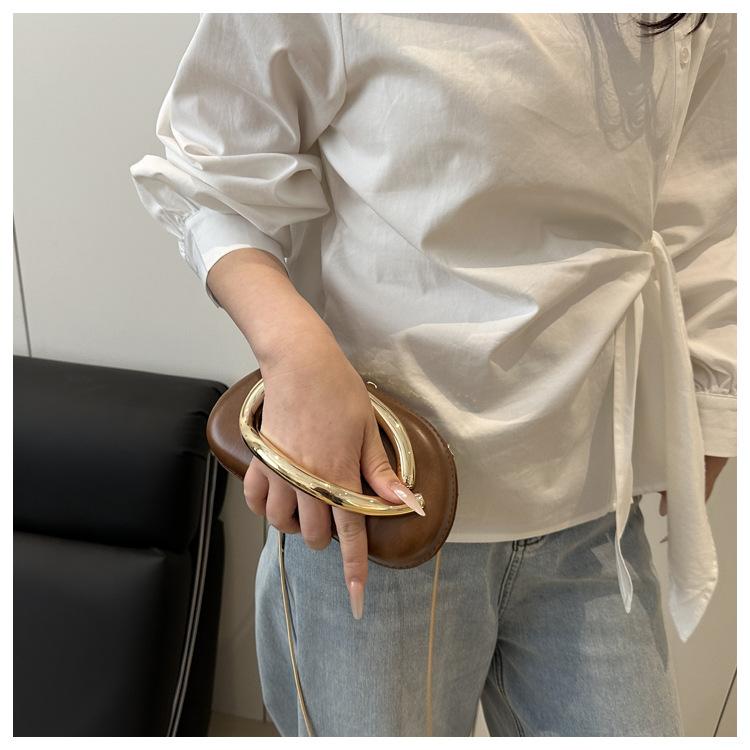 Elegant Oval Faux Leather Evening Clutch Bag for Women, Detachable Chain Strap Shoulder Crossbody Purse, Chic Party Handbag