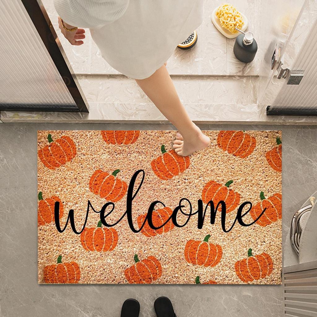 Door Mat Non-Slip Pumpkin Home Decor Washable Welcome Doormat Outdoor Entrance Rug for Indoor Bedroom Bathroom Living Room