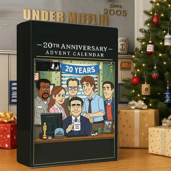 Office 20. Jubiläum Adventskalender 2025 24 Tage Acryl Ornament mit TV-Show Themen Weihnachts-Countdown Dekoration für Fans & Sammler