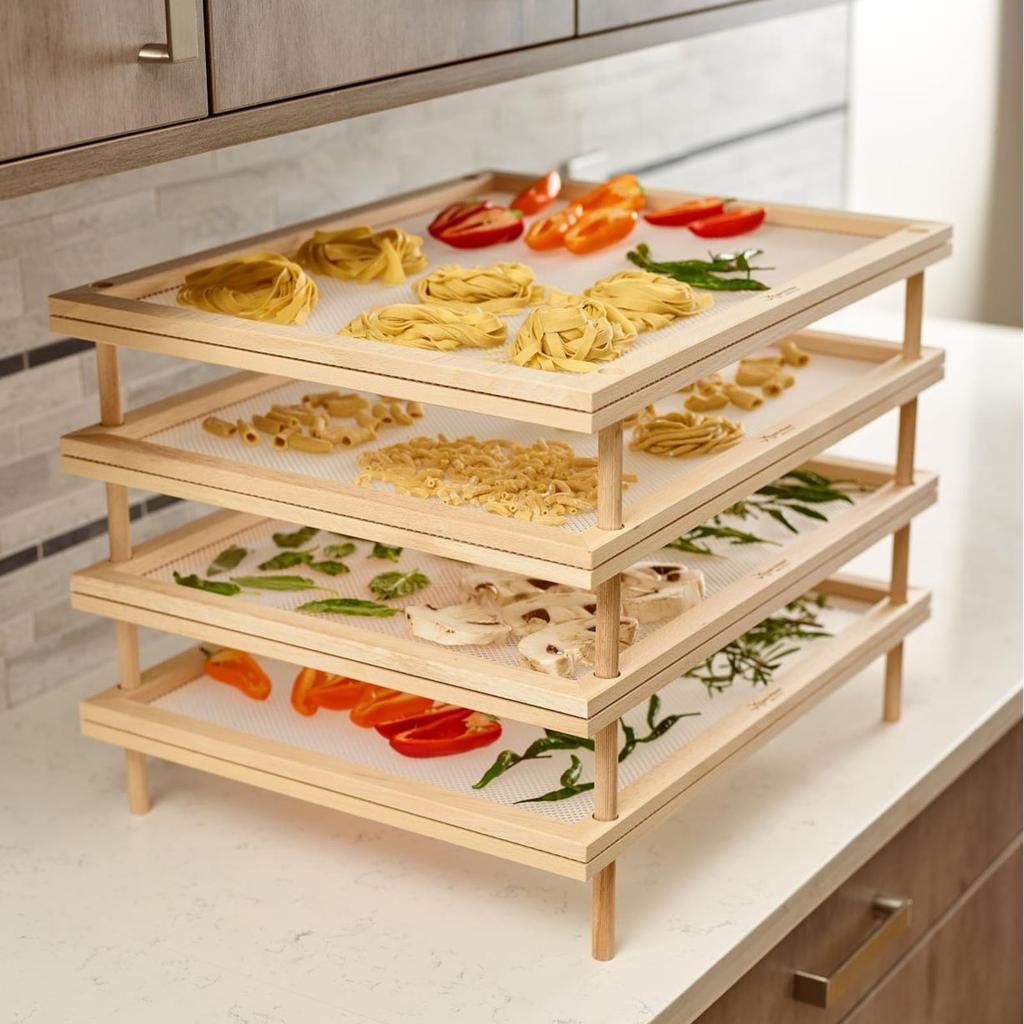 Mesh Food Dryer Holder Reusable Vegetables Meat Shelf Stackable Chili Air Drying Stands with Net for Home Kitchen