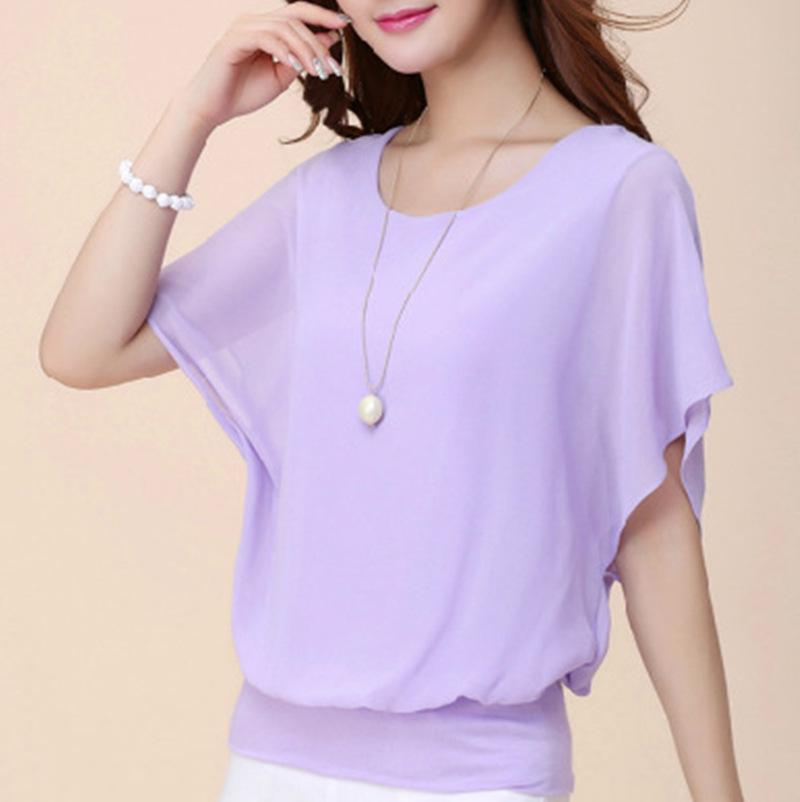 Women's Short-Sleeve Chiffon Bat Sleeve Loose Fit Top