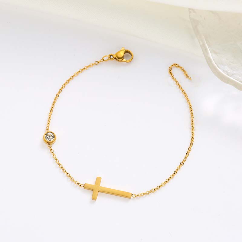 Fashion Simple Gold Color Cross Chain Bracelet for Women Shiny CZ Zircon Charm  Hand Bracelet Wedding Jewelry