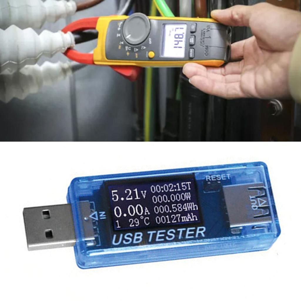 USB Tester Current Voltage Capacity Timing Power Wh Temperature Display USB Voltmeter Blue