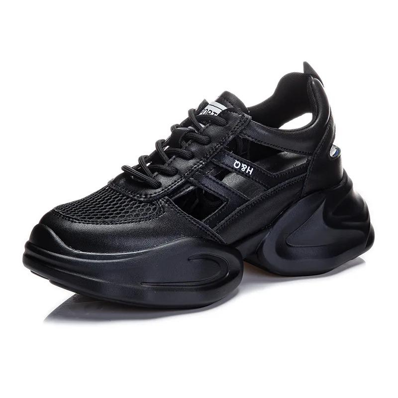 Height Increasing Women's Shoes Spring New Product Cowhide Thick Soled Shoes for Women's Casual Sports Shoes Platform Sneakers