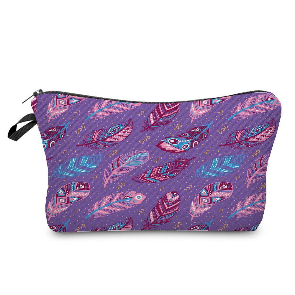 Women Feather Print Cosmetic Bag Toiletries Organize Travel Storage Case  6375