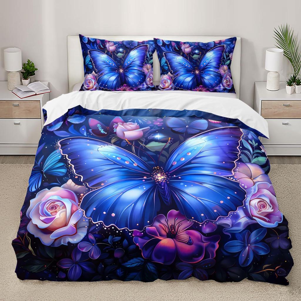 Purple Butterfly Three-Piece Digital Printing Kit 3D Duvet Set Bedding