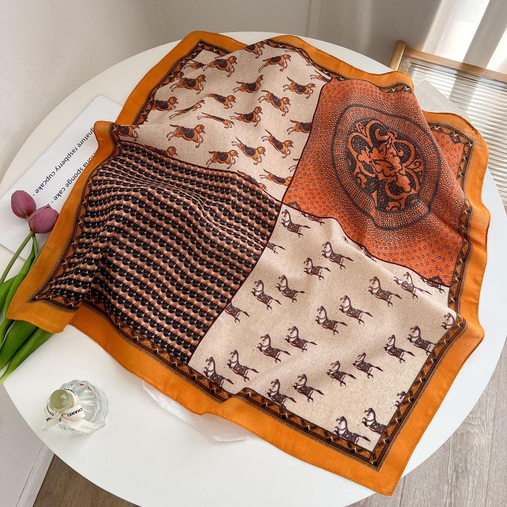 Old Money Wind Cashew Flower Cotton Brown Small Square Scarf Silk Scarf Scarf Shirt Shawl Hair Band Belt Scarf