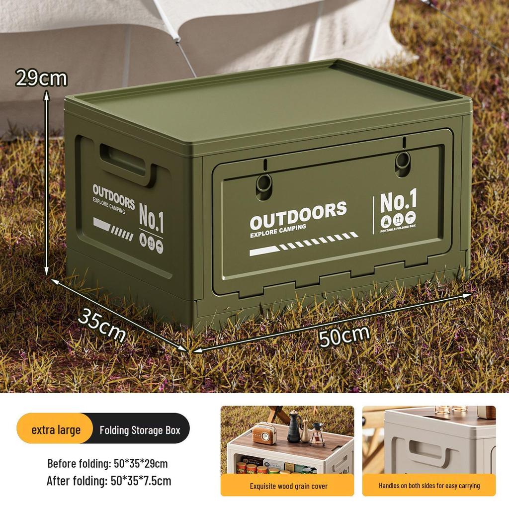 Extra Large Outdoor Storage Box: Side-Opening, Wood Lid, Foldable Camping & Car Trunk Organizer